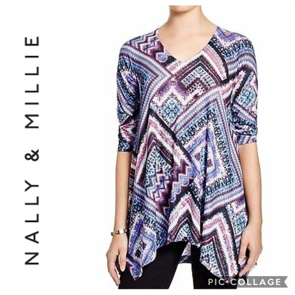 Nally & Millie Geometric Print Tunic Large Purple - Picture 1 of 8